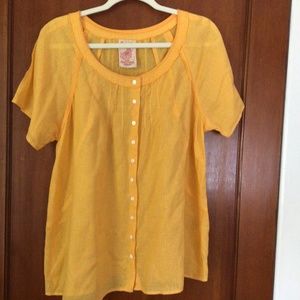 Avenue Women's Yellow Linen Cotton Blend Peasant Blouse Size 14/16